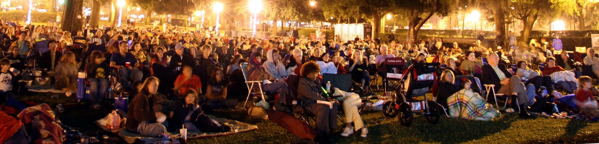 large group of people watching an outdoor movie
