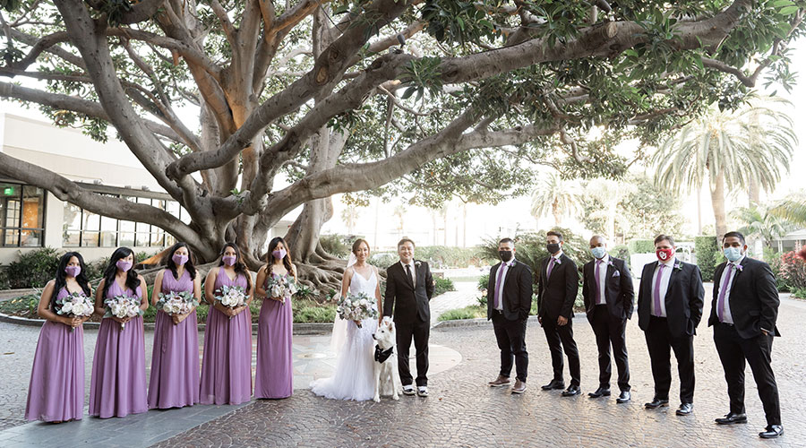 wedding party wearing face masks