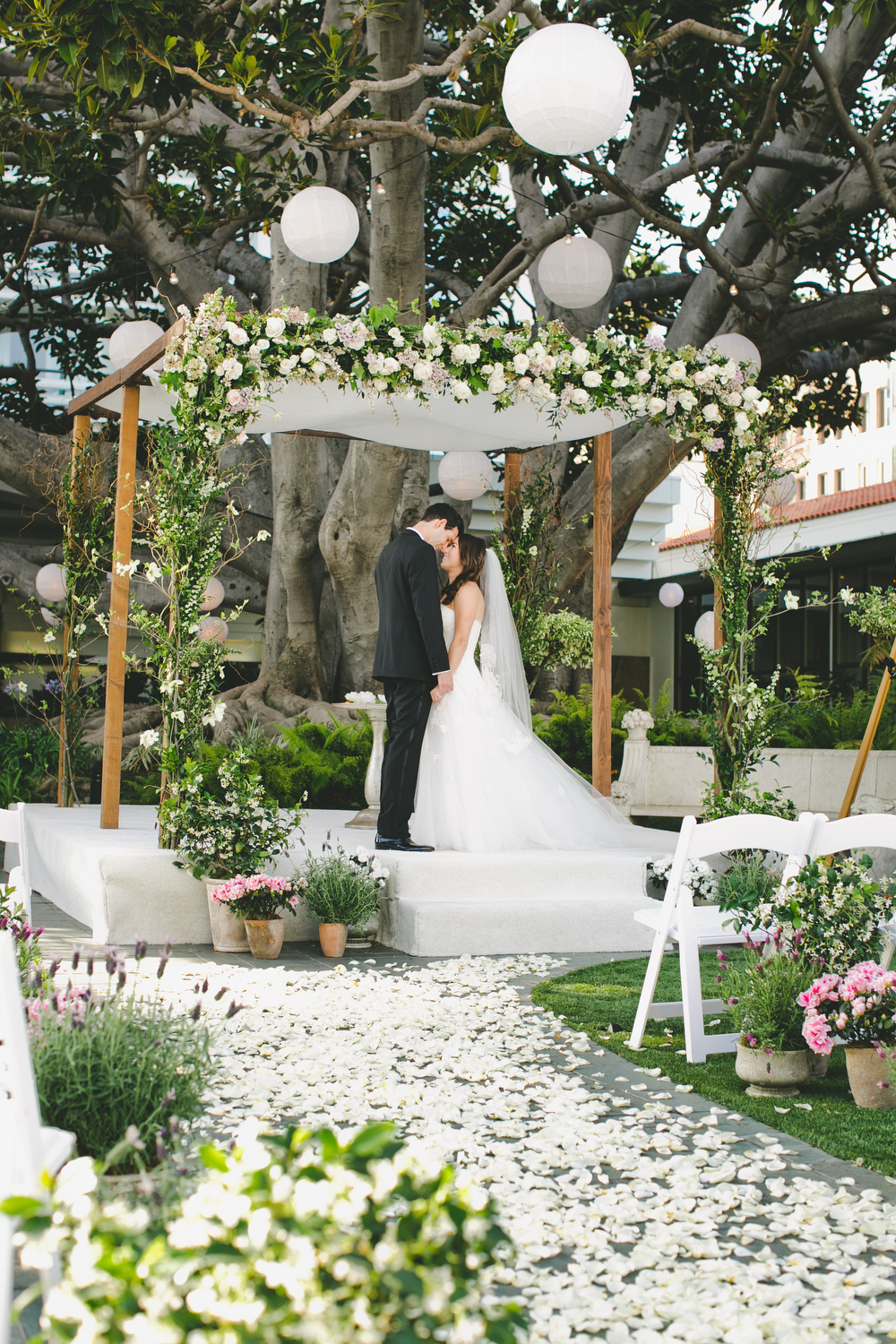 a wedding outside underneath the fig tree