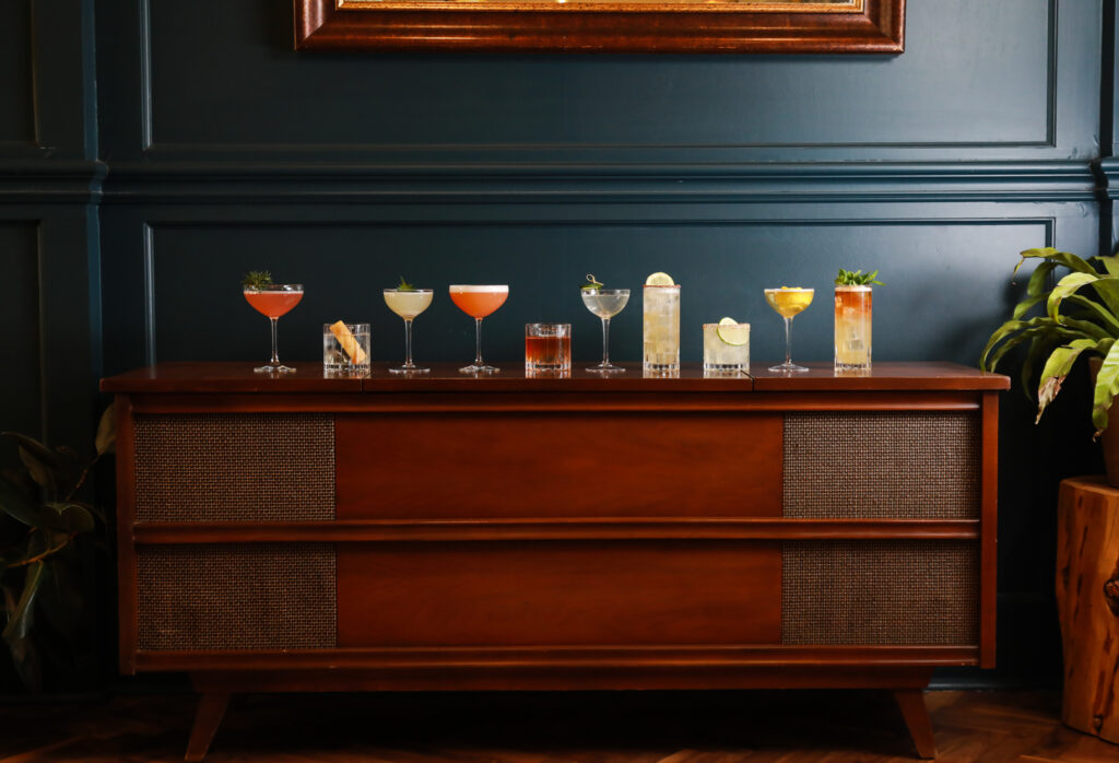 several cocktails on a table