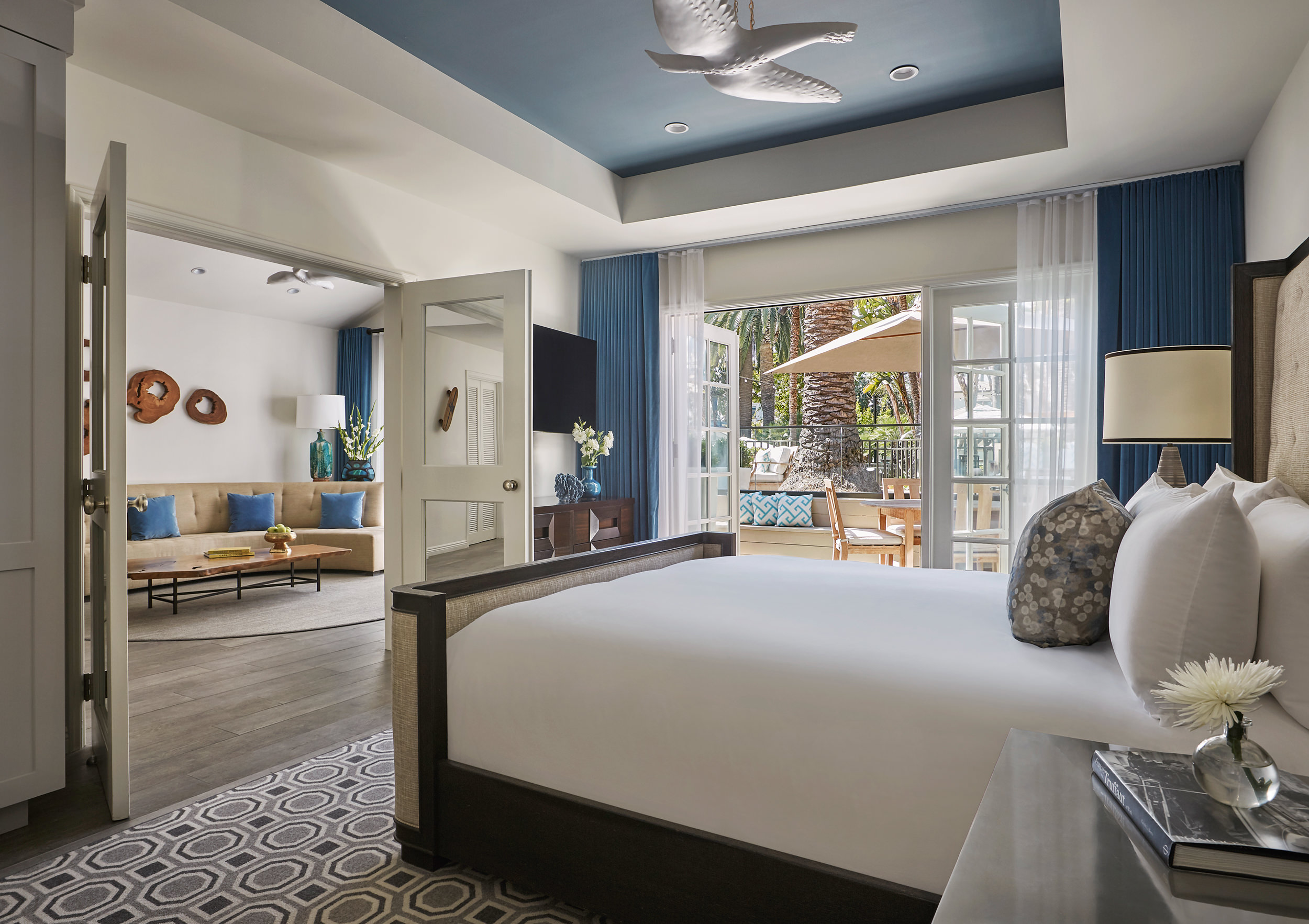 bedroom with view to living room