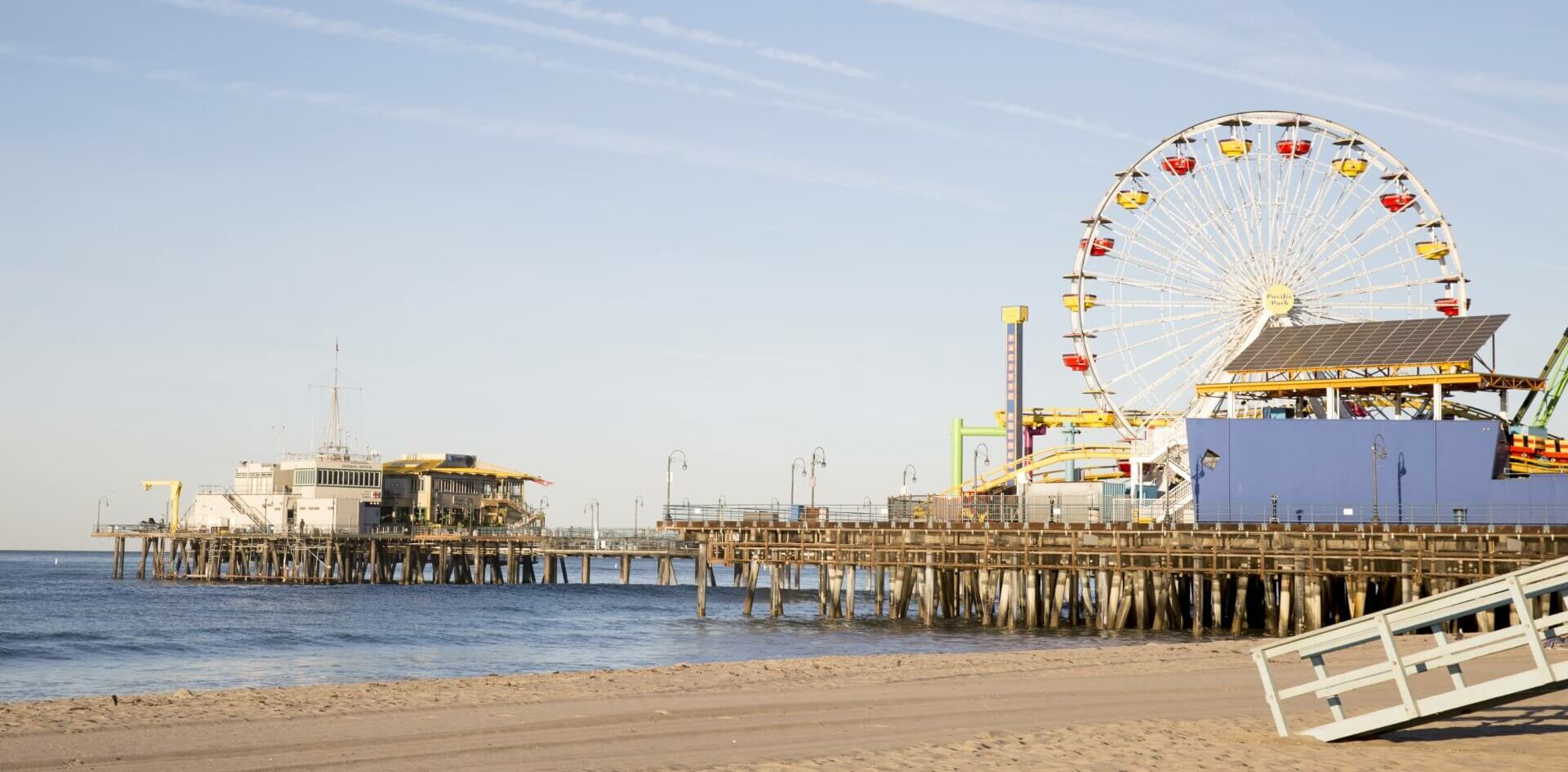 view of Santa Monica Pier from beach