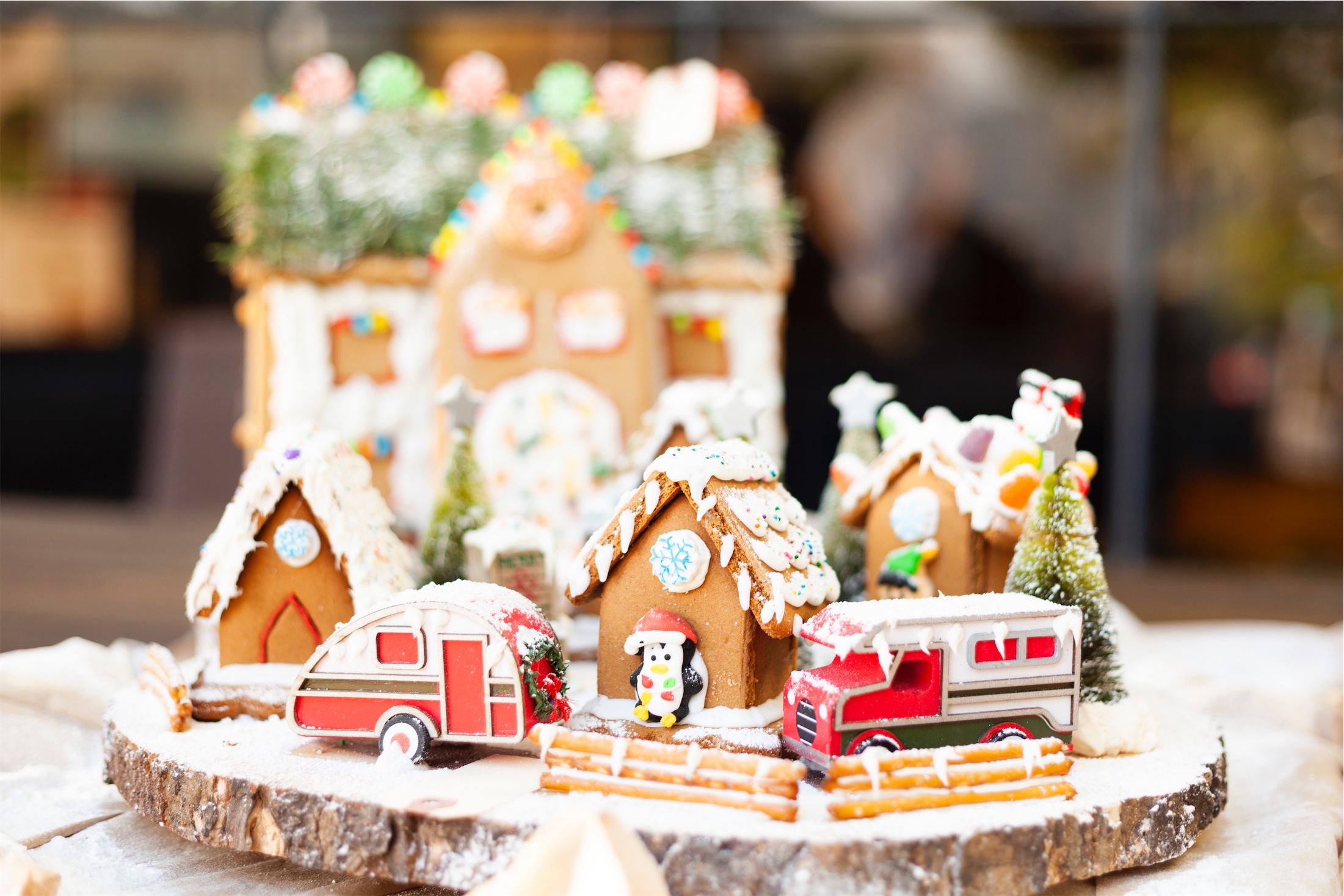Gingerbread house on a table