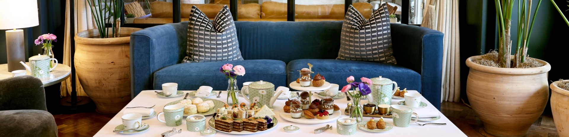 afternoon tea table set up wide shot