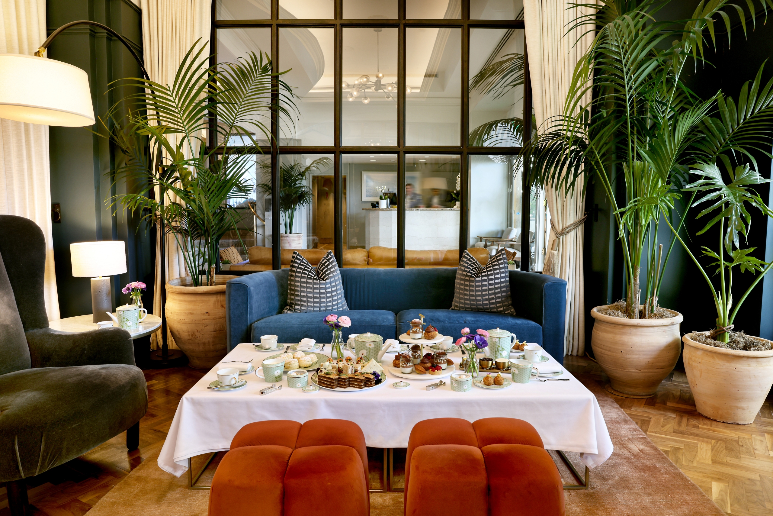 afternoon tea table set up wide shot