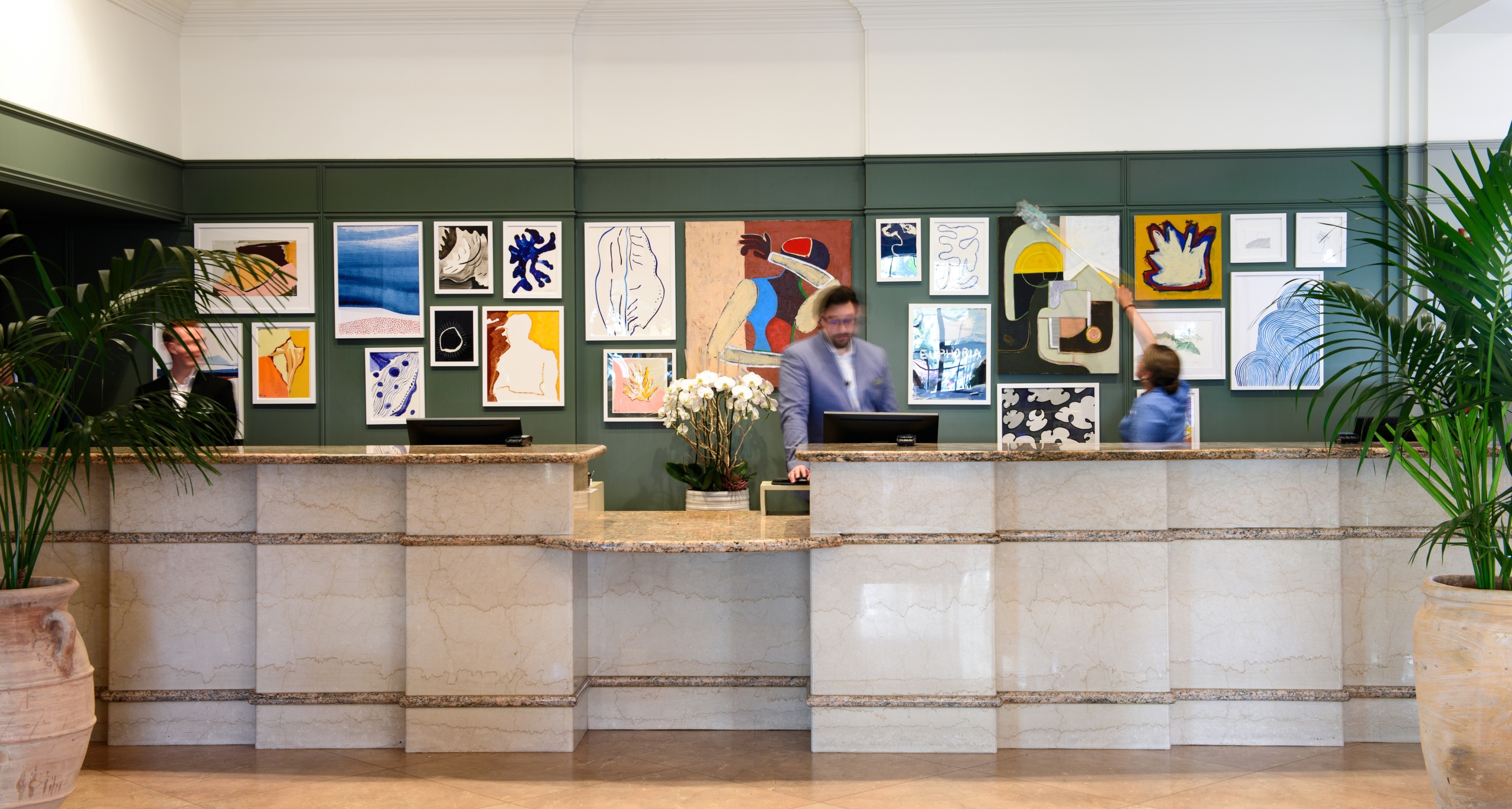 art wall behind front desk