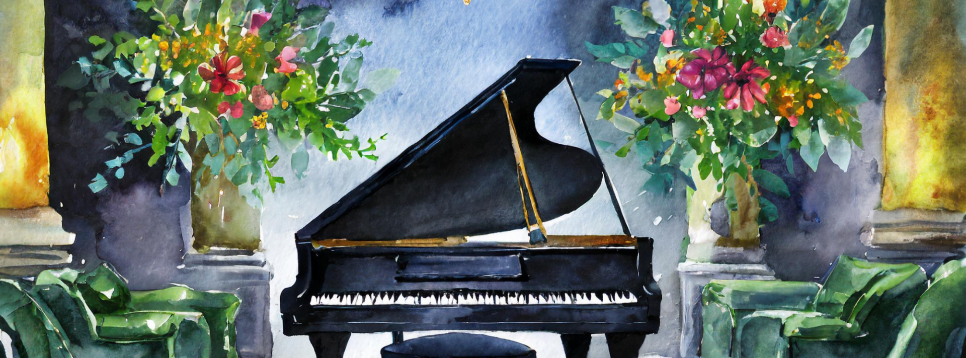 a piano watercolor drawing