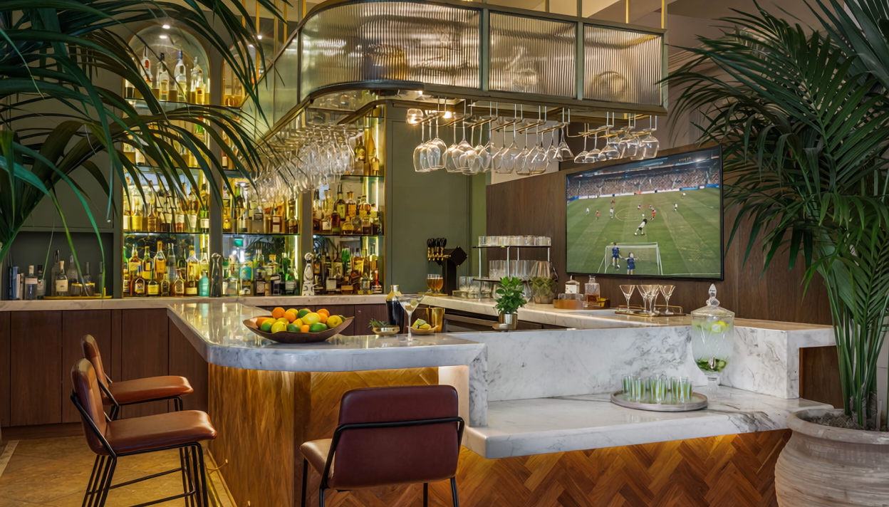 75 inch screen tv for soccer game viewing at lobby lounge